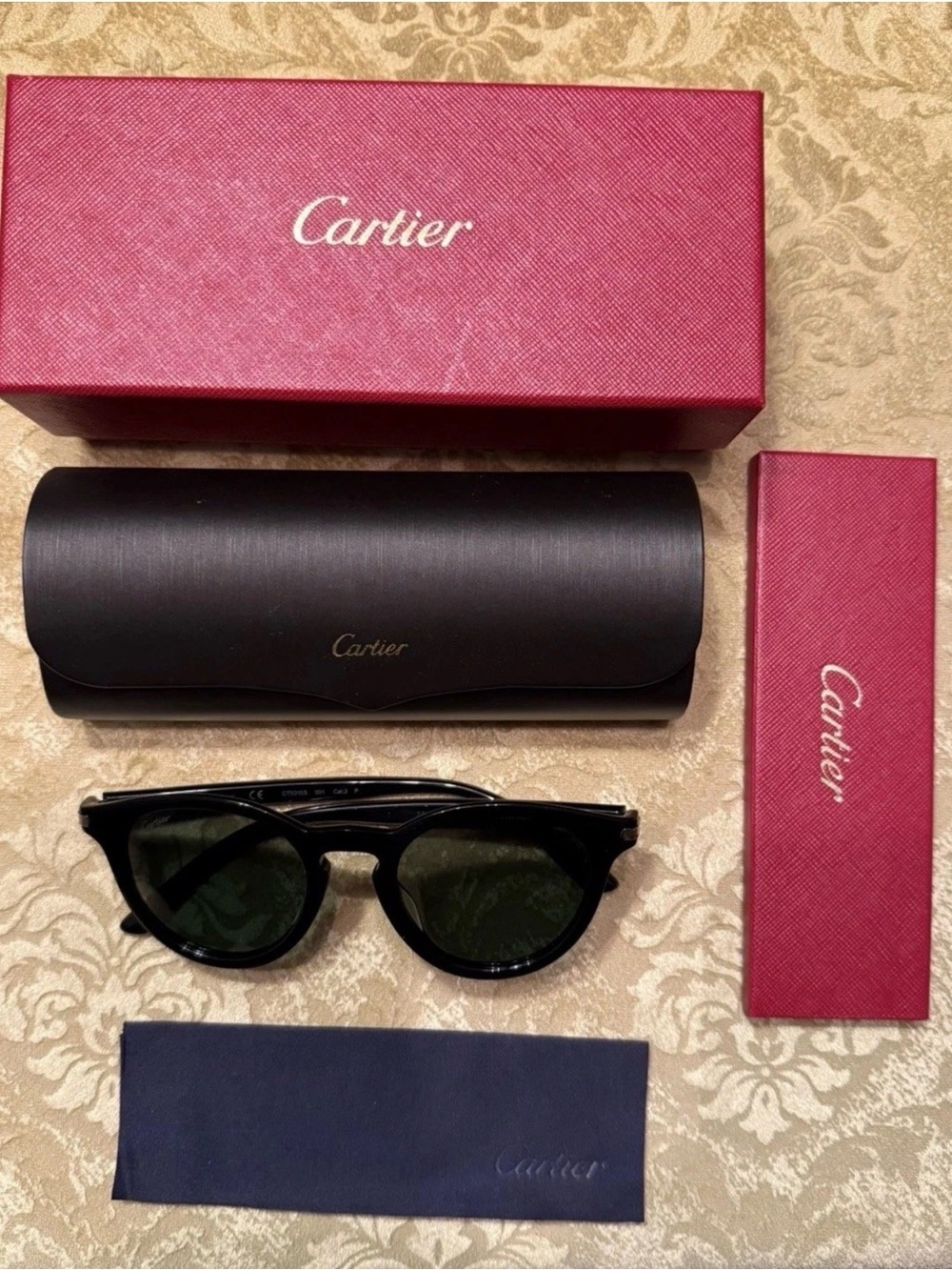 NEW CARTIER CT0010S 004 MEN BLACK ROUND SUNGLASSES